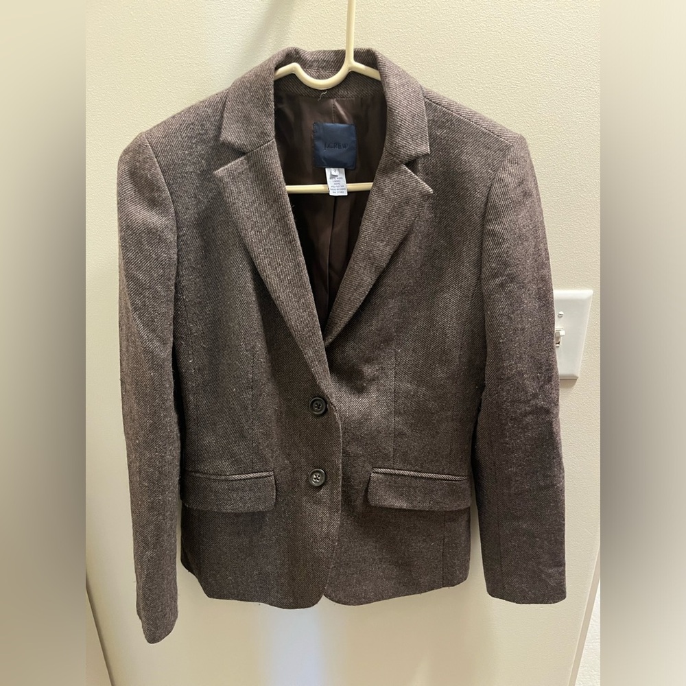 JCrew Wool Fall Chocolate Herringbone Blazer, Size 2